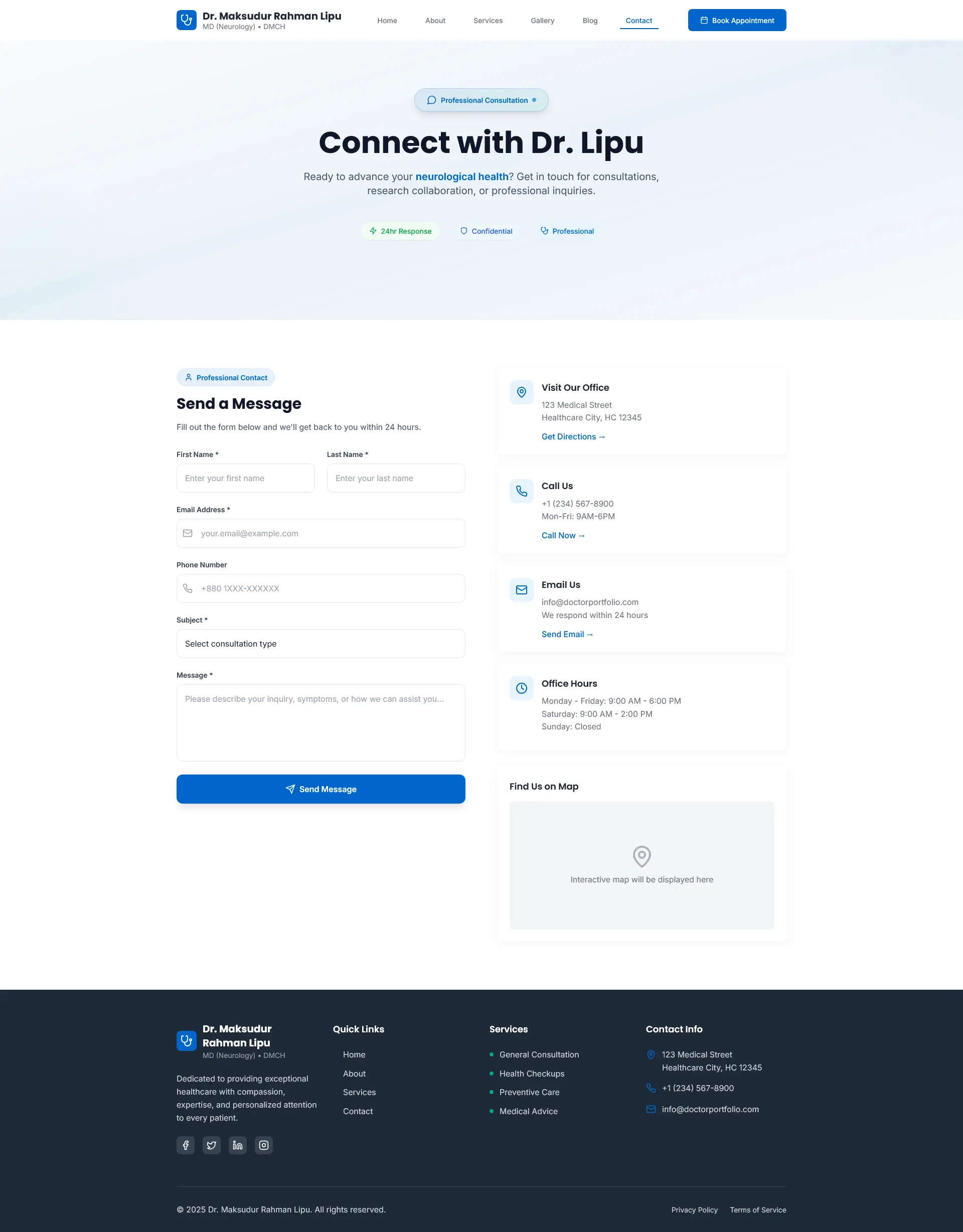 Doctor portfolio contact page